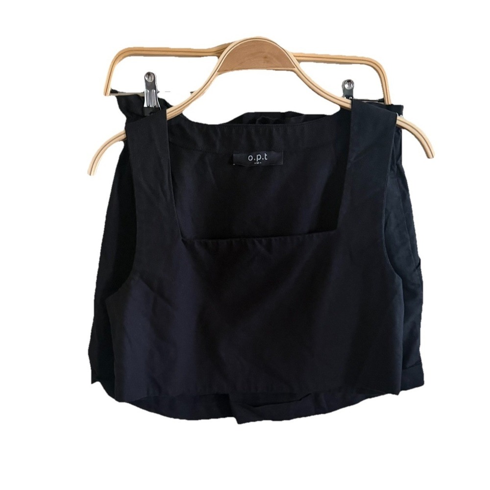 OPT Flax Blend Set Shorts Crop Tank Black Square Neck Crop Top Size M Vacation